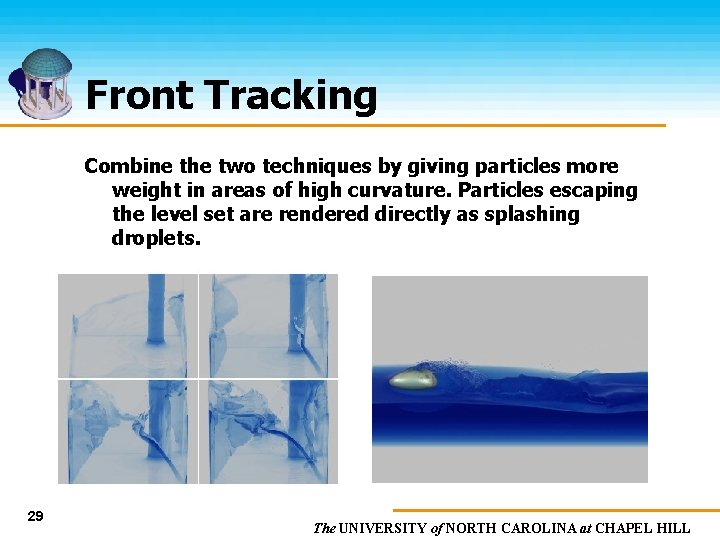 Front Tracking Combine the two techniques by giving particles more weight in areas of