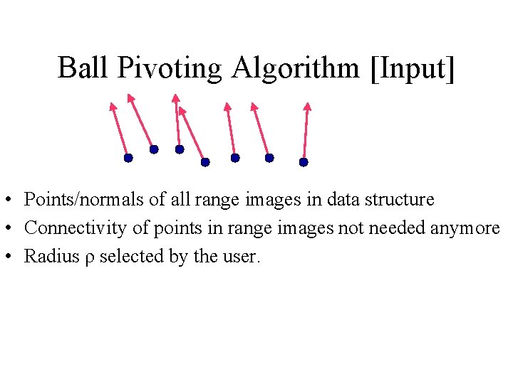 Ball Pivoting Algorithm [Input] • Points/normals of all range images in data structure •