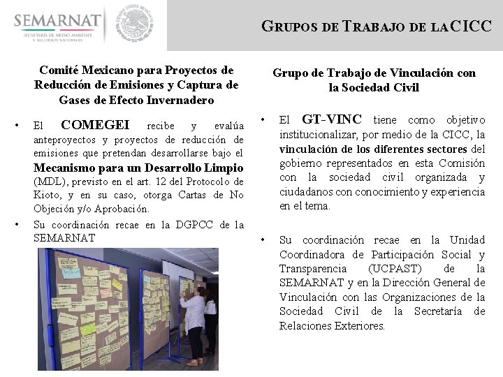GRUPOS DE TRABAJO DE LA CICC Comité Mexicano para Proyectos de Reducción de Emisiones