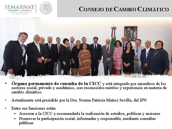 CONSEJO DE CAMBIO CLIMÁTICO • Órgano permanente de consulta de la CICC y está