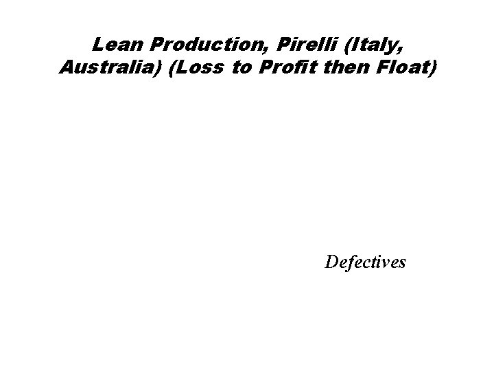 Lean Production, Pirelli (Italy, Australia) (Loss to Profit then Float) Defectives 