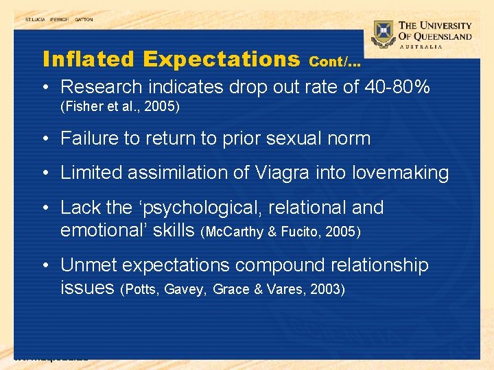 Inflated Expectations Cont/… • Research indicates drop out rate of 40 -80% (Fisher et