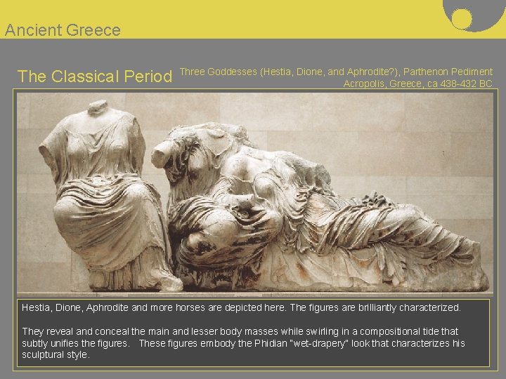 Ancient Greece The Classical Period Three Goddesses (Hestia, Dione, and Aphrodite? ), Parthenon Pediment