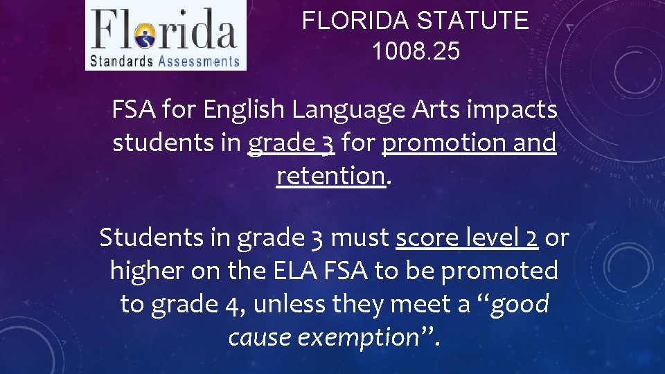 FLORIDA STATUTE 1008. 25 FSA for English Language Arts impacts students in grade 3