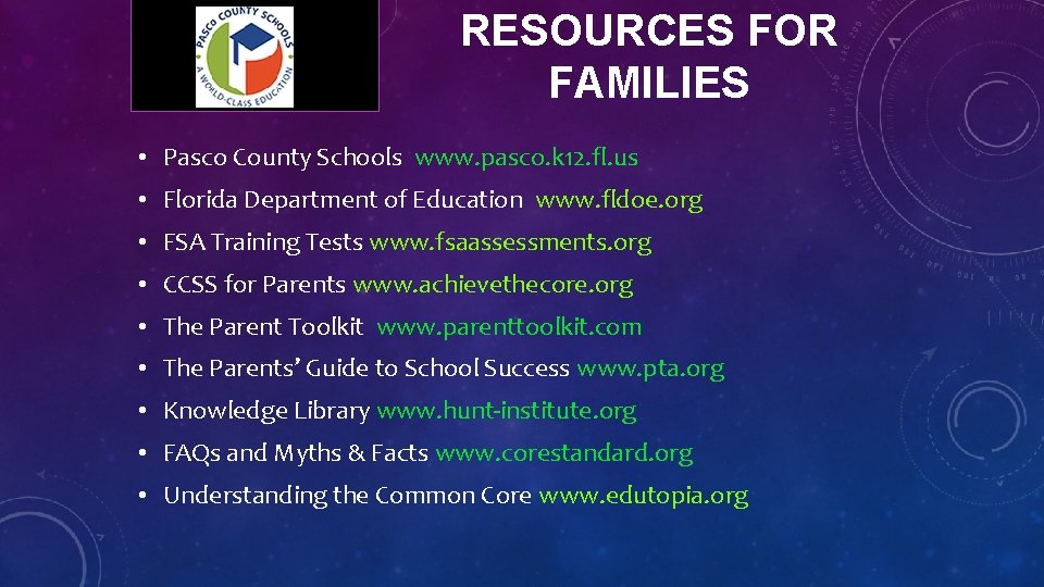 b RESOURCES FOR FAMILIES • Pasco County Schools www. pasco. k 12. fl. us