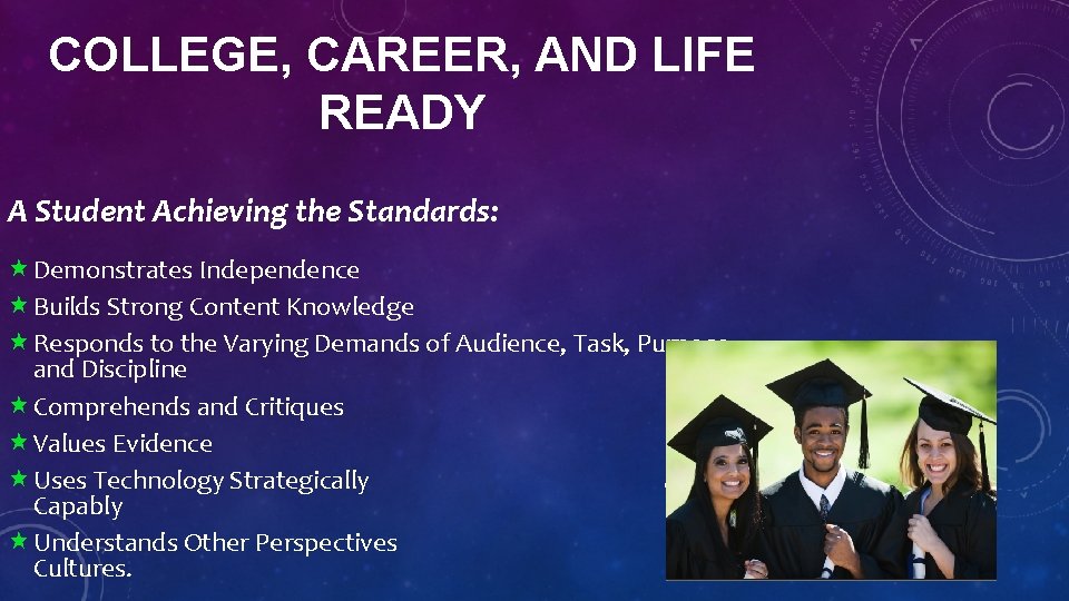 COLLEGE, CAREER, AND LIFE READY A Student Achieving the Standards: Demonstrates Independence Builds Strong