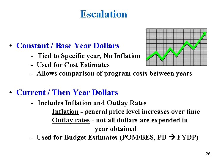 Escalation • Constant / Base Year Dollars - Tied to Specific year, No Inflation