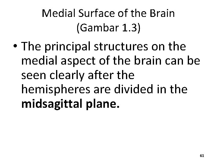 Medial Surface of the Brain (Gambar 1. 3) • The principal structures on the