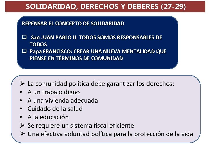 SOLIDARIDAD, DERECHOS Y DEBERES (27 -29) REPENSAR EL CONCEPTO DE SOLIDARIDAD q San JUAN