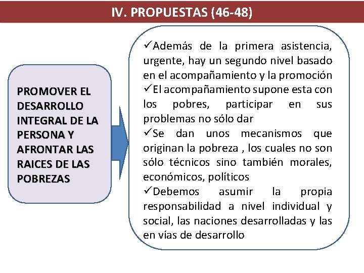 IV. PROPUESTAS (46 -48) PROMOVER EL DESARROLLO INTEGRAL DE LA PERSONA Y AFRONTAR LAS