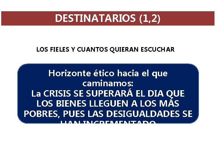 DESTINATARIOS (1, 2) LOS FIELES Y CUANTOS QUIERAN ESCUCHAR Horizonte ético hacia el que