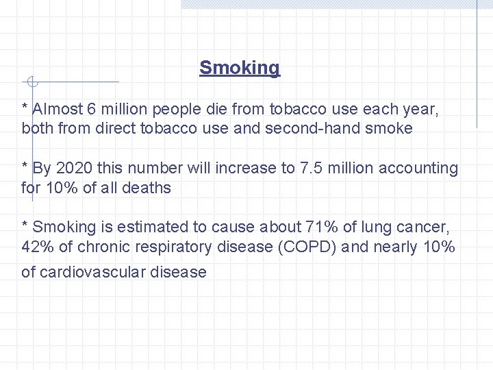 Smoking * Almost 6 million people die from tobacco use each year, both from