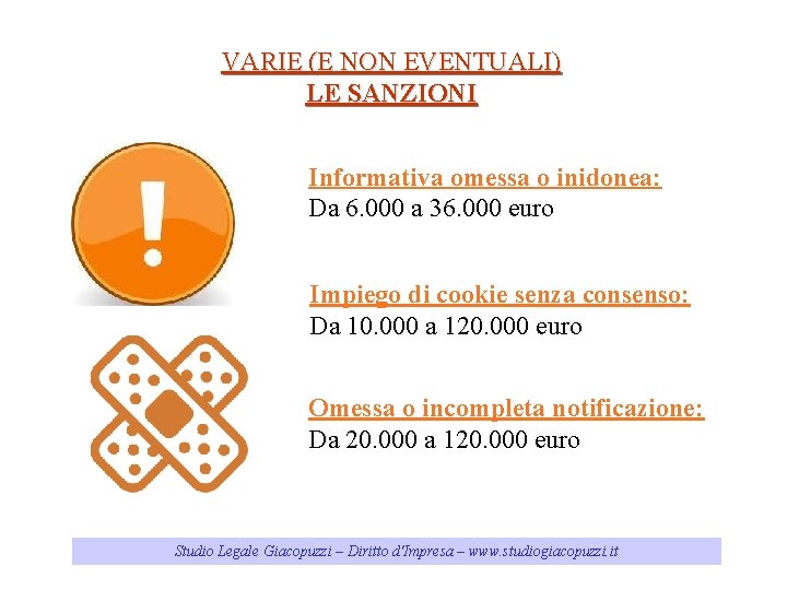 VARIE (E NON EVENTUALI) LE SANZIONI Informativa omessa o inidonea: Da 6. 000 a