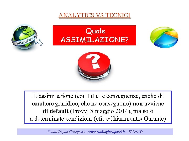 ANALYTICS VS TECNICI Quale ASSIMILAZIONE? L’assimilazione (con tutte le conseguenze, anche di carattere giuridico,