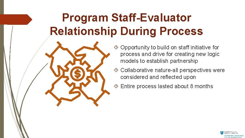 Program Staff-Evaluator Relationship During Process Opportunity to build on staff initiative for process and