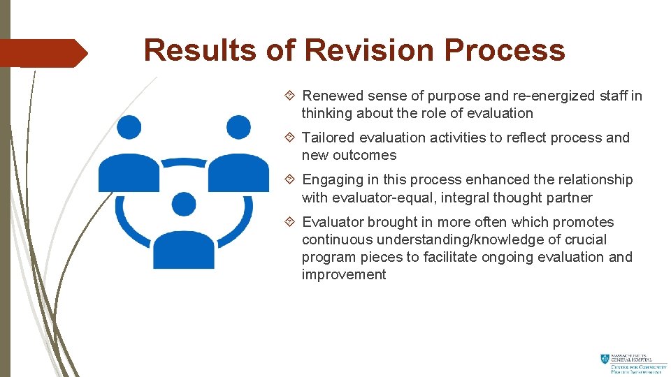 Results of Revision Process Renewed sense of purpose and re-energized staff in thinking about