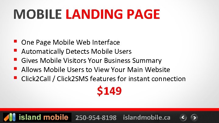 MOBILE LANDING PAGE § § § One Page Mobile Web Interface Automatically Detects Mobile