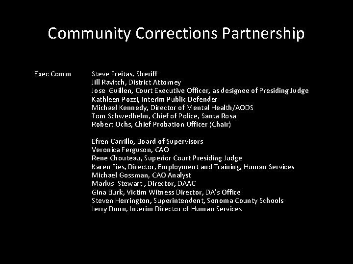 Community Corrections Partnership Exec Comm Steve Freitas, Sheriff Jill Ravitch, District Attorney Jose Guillen,