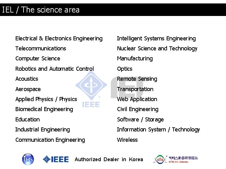 IEL / The science area Electrical & Electronics Engineering Intelligent Systems Engineering Telecommunications Nuclear