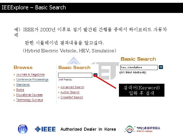 IEEExplore – Basic Search 예) IEEE가 2000년 이후로 정기 발간된 간행물 중에서 하이브리드 자동차