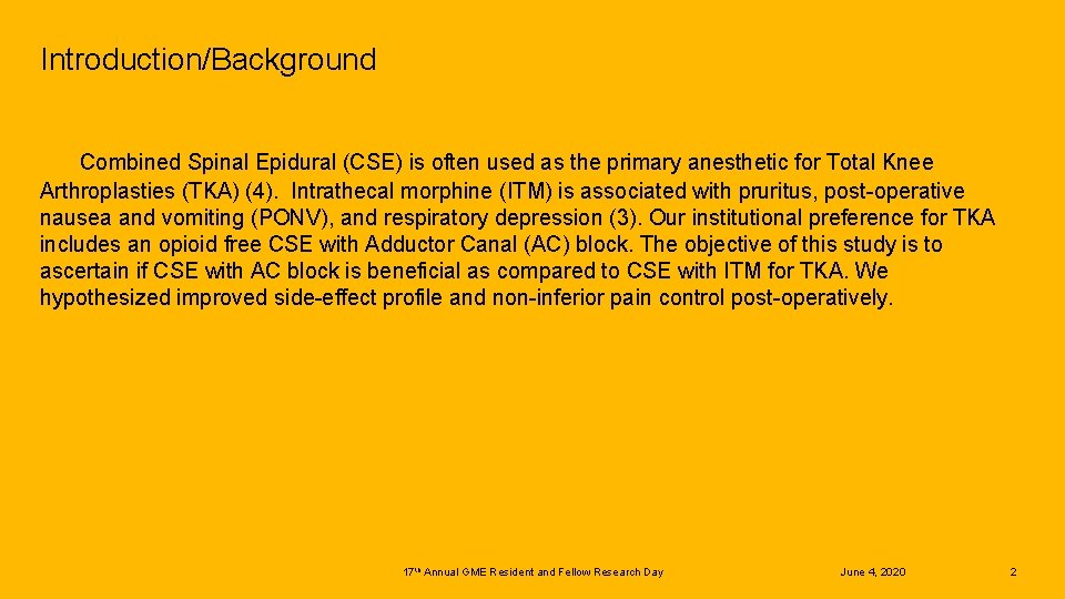 Introduction/Background Combined Spinal Epidural (CSE) is often used as the primary anesthetic for Total
