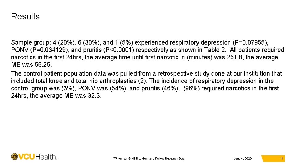 Results Sample group: 4 (20%), 6 (30%), and 1 (5%) experienced respiratory depression (P=0.