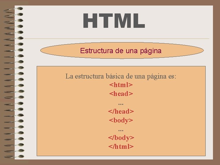 HTML Estructura de una página La estructura básica de una página es: <html> <head>.
