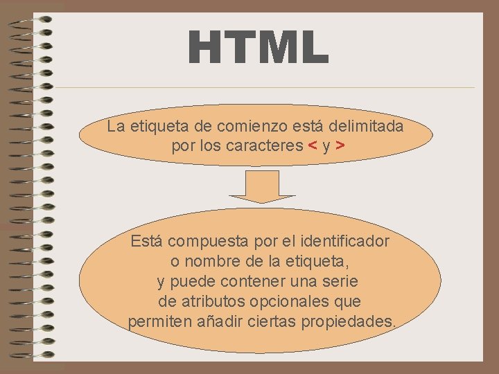 HTML La etiqueta de comienzo está delimitada por los caracteres < y > Está