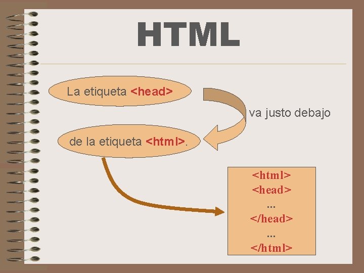 HTML La etiqueta <head> va justo debajo de la etiqueta <html> <head>. . .