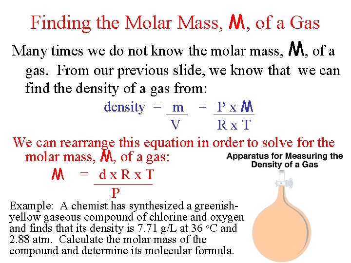 Finding the Molar Mass, M, of a Gas Many times we do not know