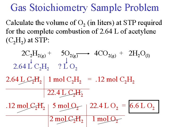 Gas Stoichiometry Sample Problem Calculate the volume of O 2 (in liters) at STP