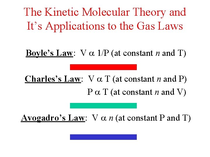 The Kinetic Molecular Theory and It’s Applications to the Gas Laws Boyle’s Law: V