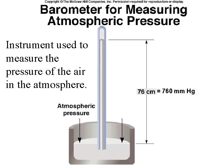Instrument used to measure the pressure of the air in the atmosphere. = 760