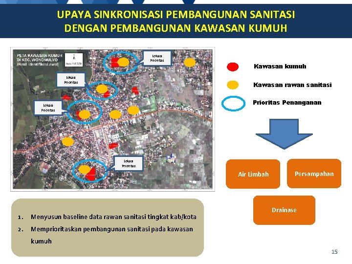 UPAYA SINKRONISASI PEMBANGUNAN SANITASI DENGAN PEMBANGUNAN KAWASAN KUMUH Lokasi Prioritas Kawasan kumuh Kawasan rawan