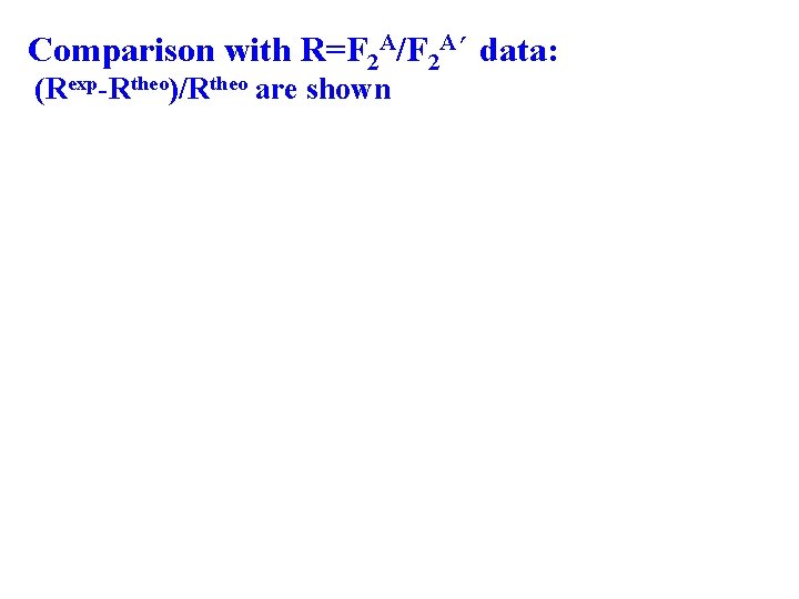 Comparison with R=F 2 A/F 2 A’ data: (Rexp-Rtheo)/Rtheo are shown 