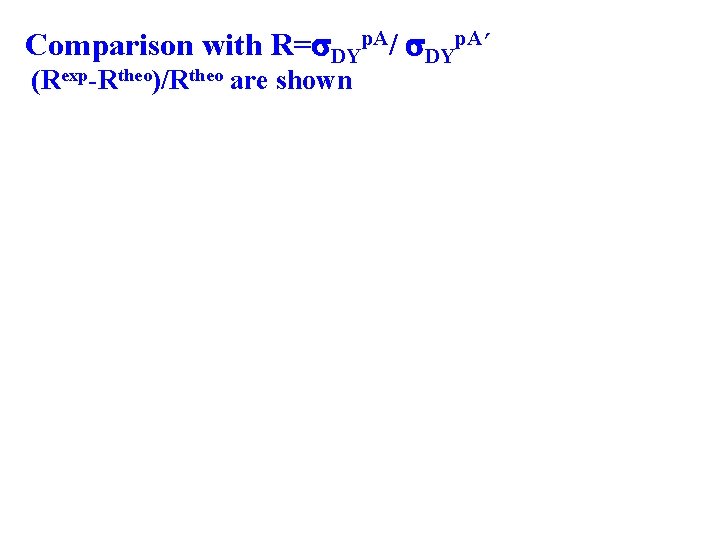 Comparison with R= DYp. A/ DYp. A’ (Rexp-Rtheo)/Rtheo are shown 