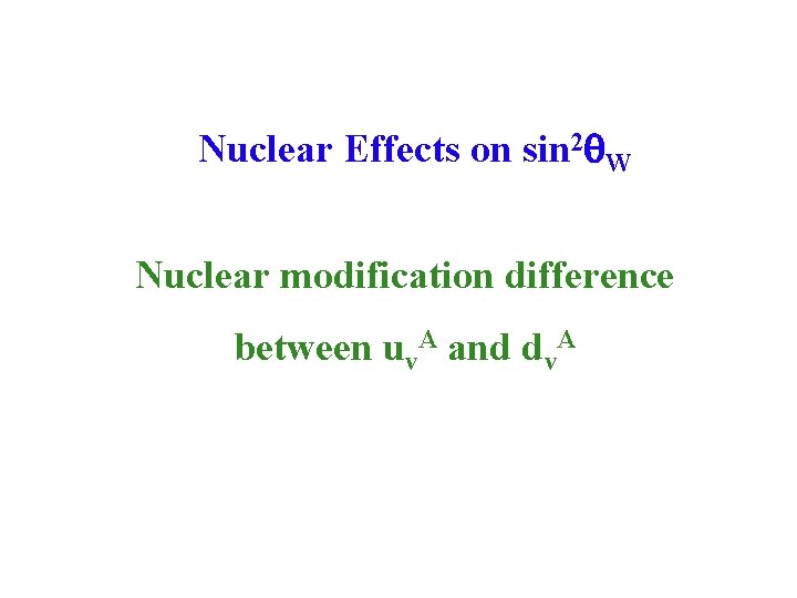 Nuclear Effects on sin 2 W Nuclear modification difference between uv. A and dv.