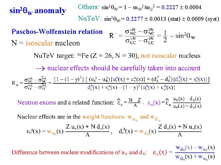 sin 2 W anomaly Others: sin 2 W = 1 m. W 2/m. Z