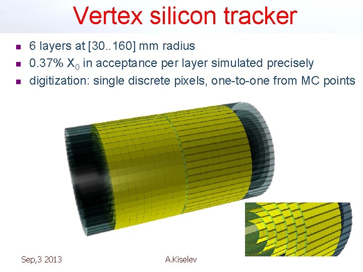 Vertex silicon tracker n n n 6 layers at [30. . 160] mm radius