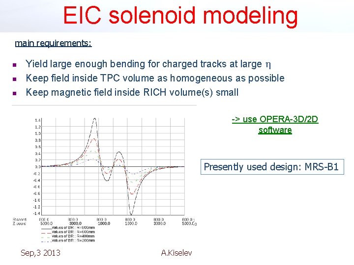 EIC solenoid modeling main requirements: n n n Yield large enough bending for charged