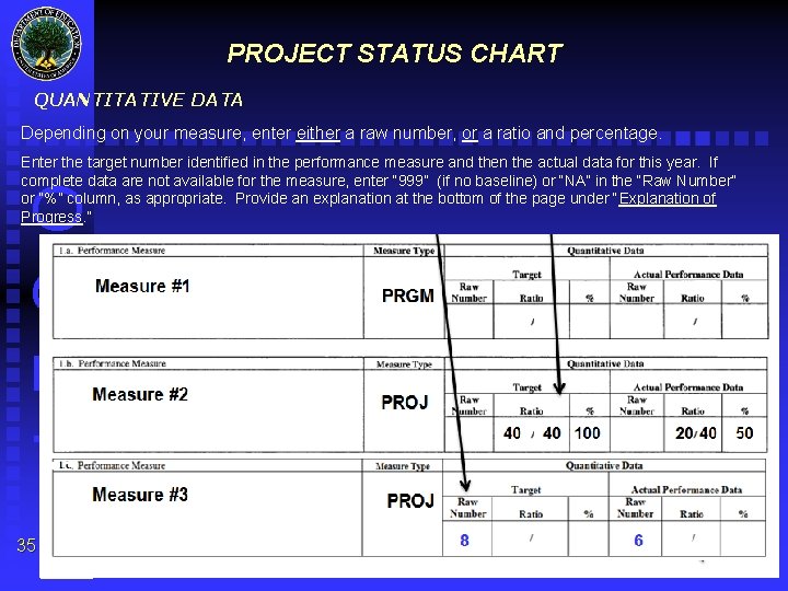 PROJECT STATUS CHART QUANTITATIVE DATA Depending on your measure, enter either a raw number,