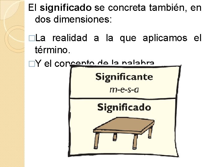 El significado se concreta también, en dos dimensiones: �La realidad a la que aplicamos