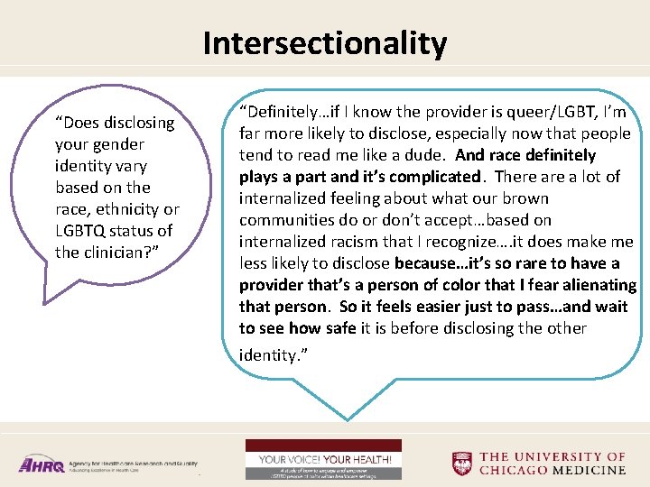 Intersectionality “Does disclosing your gender identity vary based on the race, ethnicity or LGBTQ