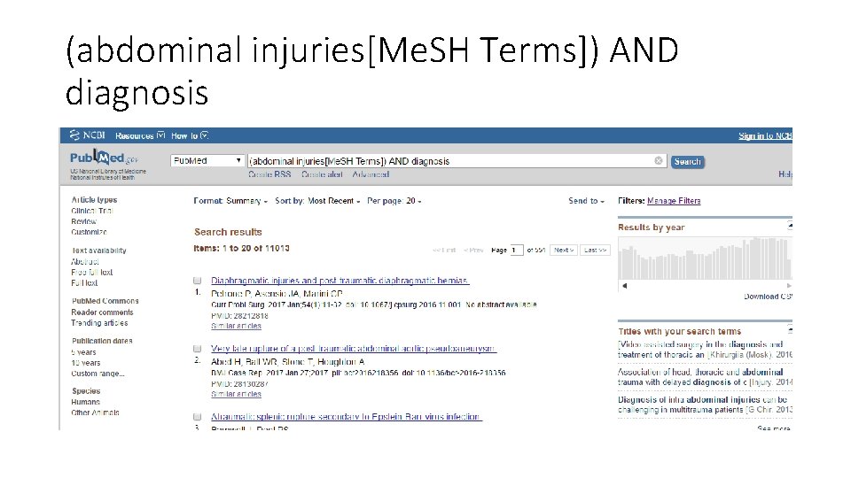 (abdominal injuries[Me. SH Terms]) AND diagnosis 