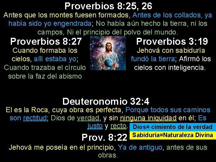 Proverbios 8: 25, 26 Antes que los montes fuesen formados, Antes de los collados,