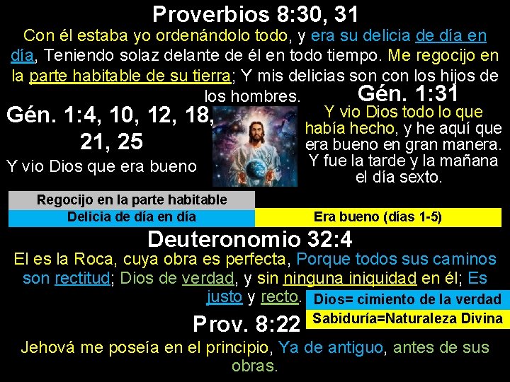 Proverbios 8: 30, 31 Con él estaba yo ordenándolo todo, y era su delicia