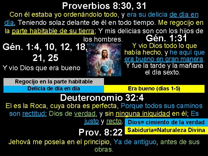 Proverbios 8: 30, 31 Con él estaba yo ordenándolo todo, y era su delicia