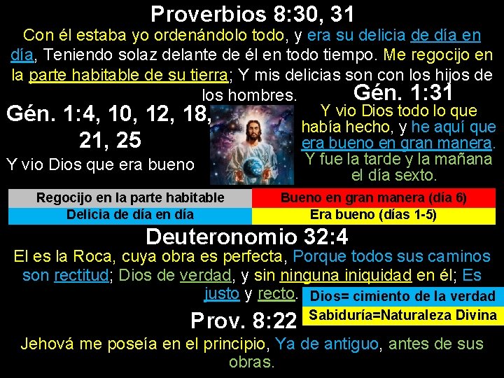 Proverbios 8: 30, 31 Con él estaba yo ordenándolo todo, y era su delicia