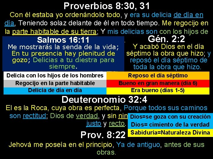 Proverbios 8: 30, 31 Con él estaba yo ordenándolo todo, y era su delicia