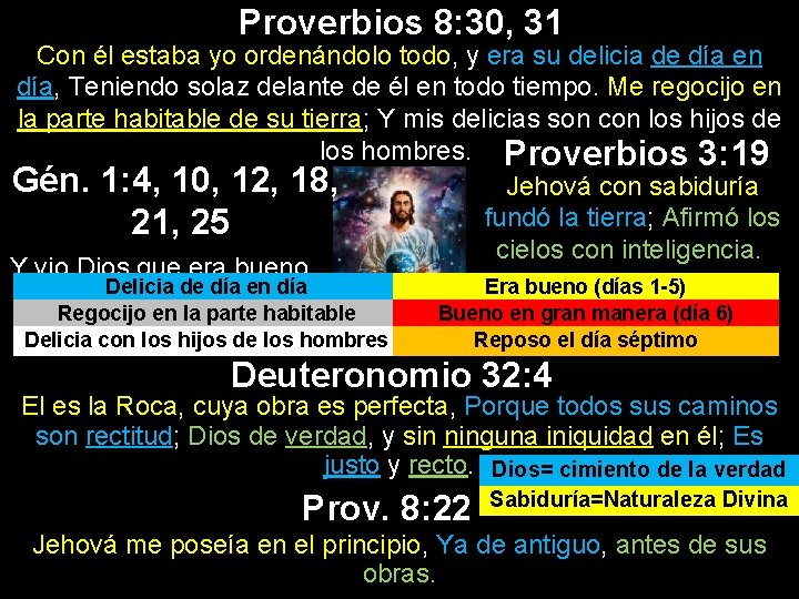 Proverbios 8: 30, 31 Con él estaba yo ordenándolo todo, y era su delicia